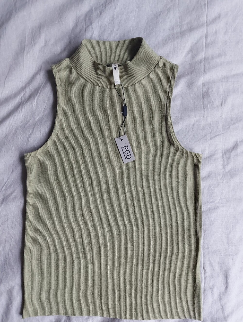 Sleeveless Ribbed Mock Neck Tank Top - Sage Green